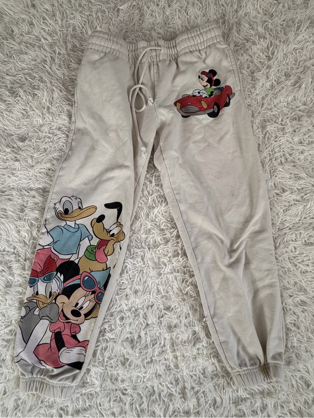 Disney Cream Kids Joggers with Colorful Character Prints